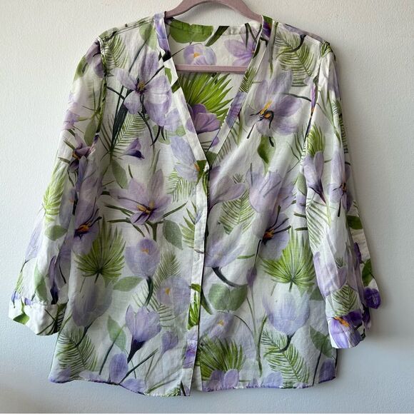 Alice + Olivia Purple and Green Floral Blouse - Picture 6 of 12